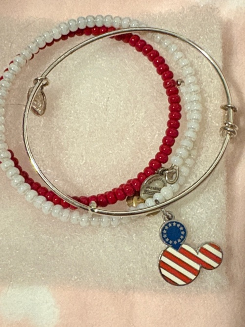 Alex and Ani Patriotic Red & White Beaded Charm Bracelet Set